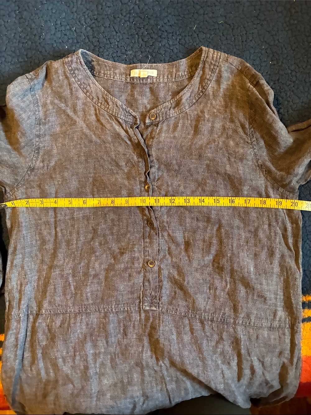Eileen Fisher Indigo Button-Front 100% Linen Tunic - Picture 3 of 6